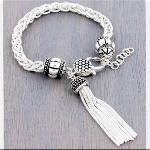 Silver Tone Dot Textured and Chain Tassels